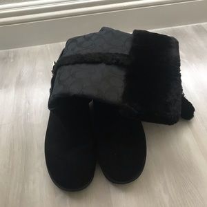 Coach Faux Fur Suede Black Boots